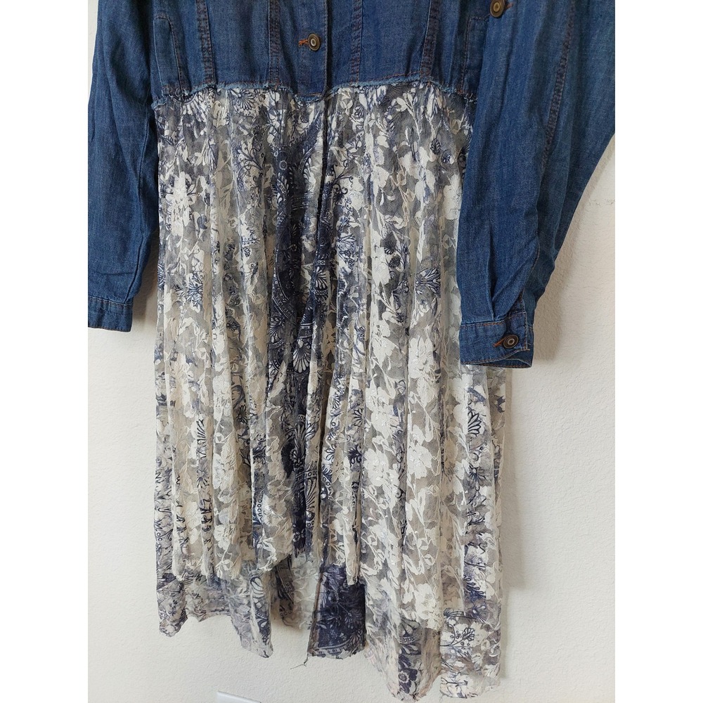 Origami by Vivien Chic Cropped Denim Lace Layer Jacket Size L/XL Boho - Picture 4 of 10